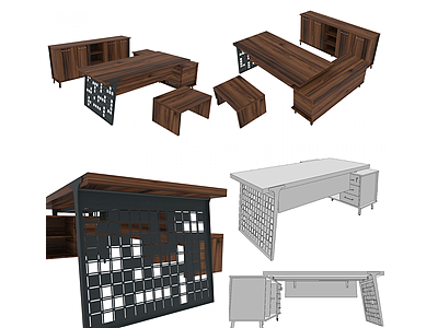 3d现代办公室桌椅模型