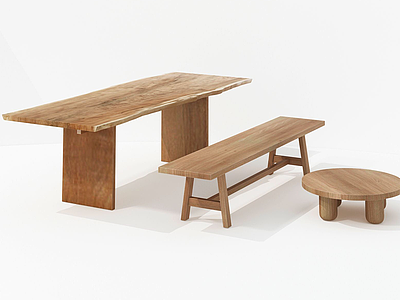 现代实木桌圆桌方桌组合3d模型