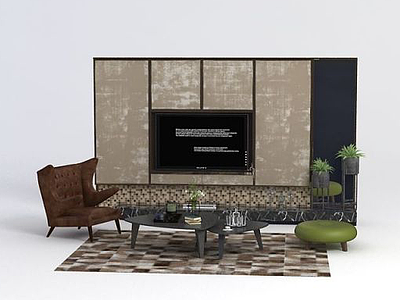 3d现代客厅电视墙模型
