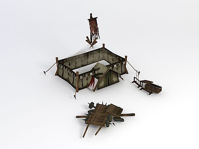 战场兵器架帐篷3d模型