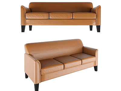 现代皮革多人沙发3d模型