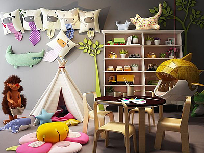 3d创意儿童桌椅帐篷组合模型