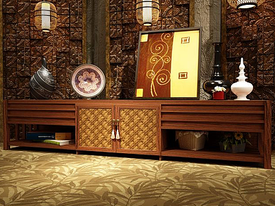 东南亚木质电视柜模型3d模型