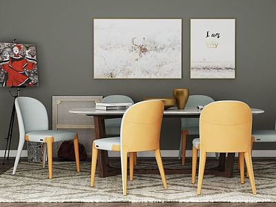 北欧餐桌椅装饰画3d模型