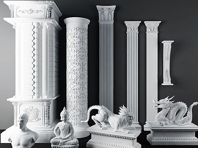 3d欧式石膏雕花罗马柱模型