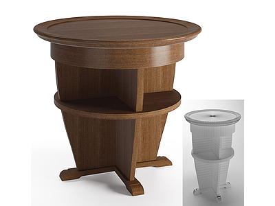 3d现代实木储物小圆桌模型