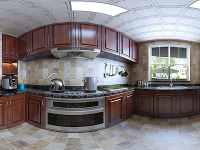 3d新中式风格厨房全景模型