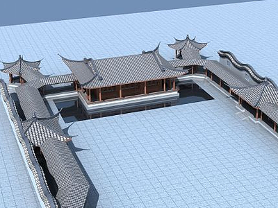古建戏台和廊架模型3d模型
