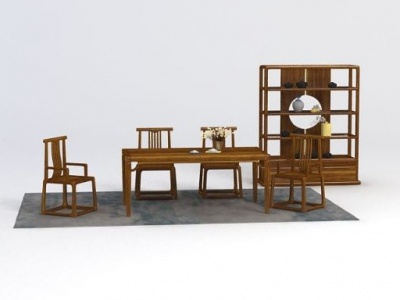 3d新中式桌椅茶柜模型