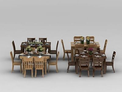 3d实木餐桌椅模型