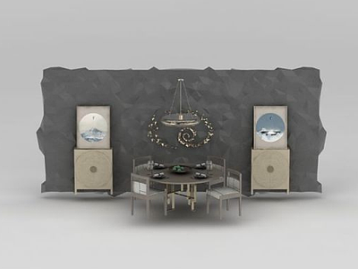 新中式餐桌椅餐边柜组合模型3d模型