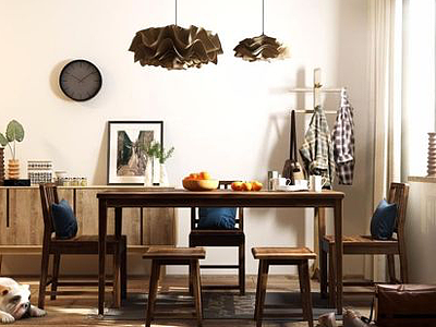 木质餐桌椅装饰柜组合模型3d模型