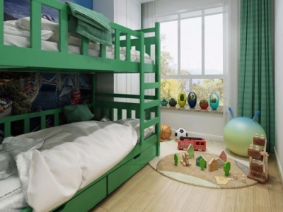 3d美式地中海儿童房双层床模型