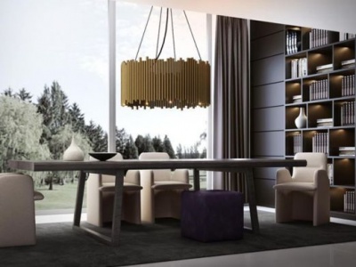 3d现代简奢餐桌椅吊灯模型