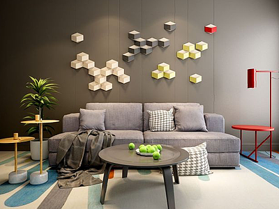 3d现代超简约沙发壁灯组合模型