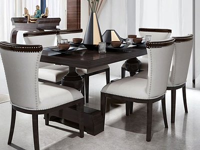 3d现代中式餐桌椅模型