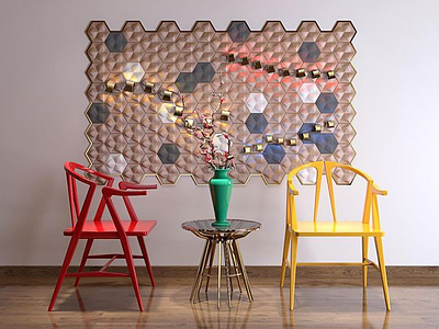 新中式椅子墙饰品组合模型3d模型