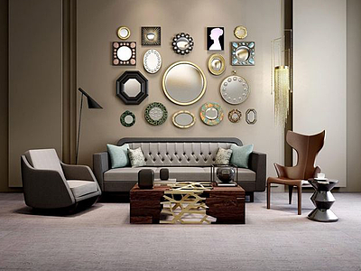 现代沙发个性茶几组合模型3d模型