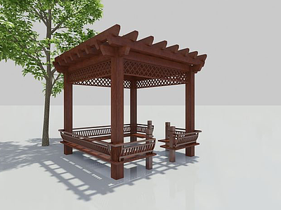 3d木质廊亭模型
