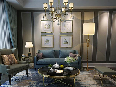3d现代客厅沙发茶几陈设品组合模型