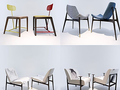3d新中式椅子组合模型
