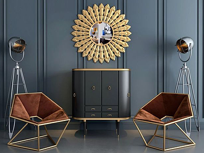 3d现代柜子椅子墙饰品组合模型
