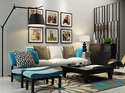 客厅沙发椅屏风组合模型3d模型