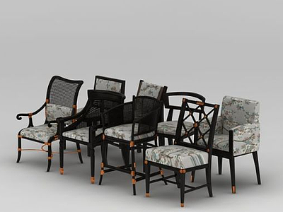 中式碎花单椅模型3d模型