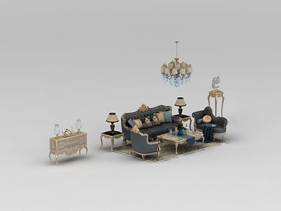 欧式客厅沙发茶几模型