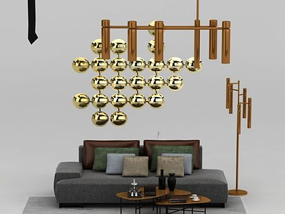现代沙发茶几个性墙饰品组合模型3d模型