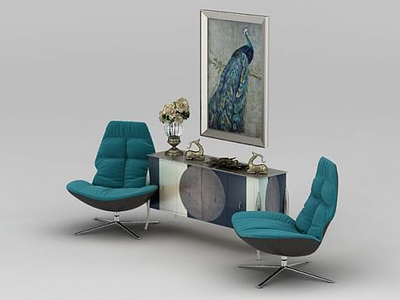 3d现代沙发椅边柜吊灯组合模型