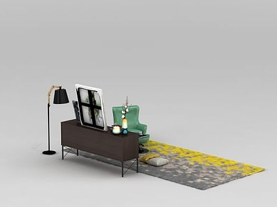 3d现代电视柜休闲椅组合模型