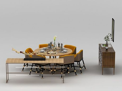 现代餐桌椅吊灯组合模型3d模型
