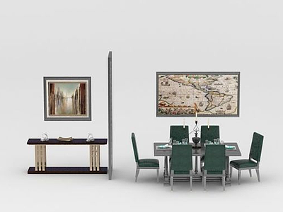 3d简美古典新中式餐桌椅模型