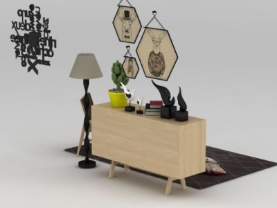 3d现代创意边柜椅子组合模型