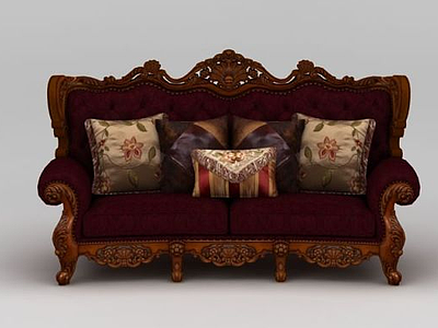 高档美式三人沙发模型3d模型