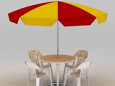 3d户外休闲伞桌椅组合模型