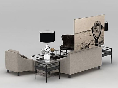 美式奢华客厅沙发椅组合模型3d模型