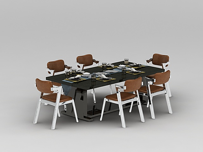 3d六人<font class='myIsRed'>餐桌椅</font>免费模型