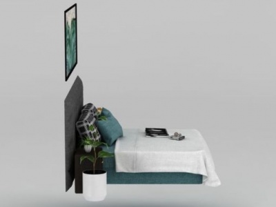 3d现代卧室床台灯组合模型