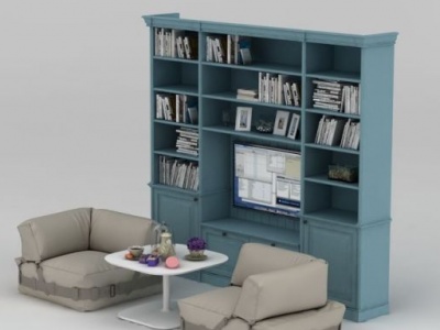 3d北欧休闲沙发书柜组合模型