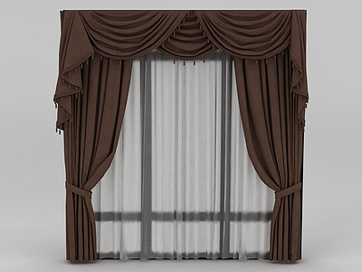 棕色窗幔窗帘模型