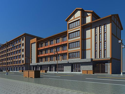 中式沿街改造建筑模型3d模型