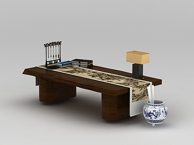 3d中式实木桌案模型