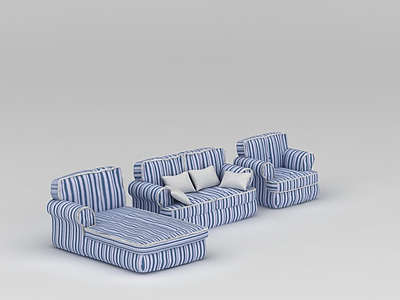 客厅蓝色条纹沙发模型
