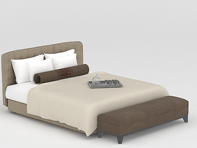 棕色软包床模型3d模型