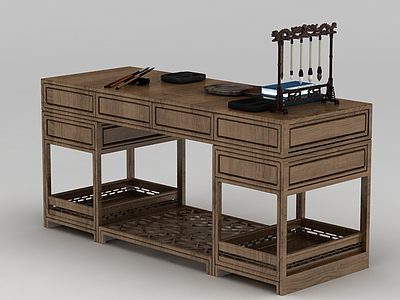3d中式书房书桌模型