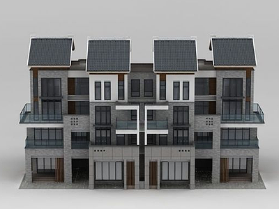 3d中式联排别墅楼房模型