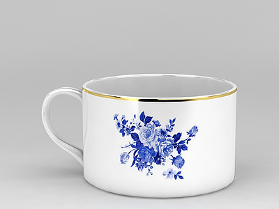 蓝色印花咖啡杯模型