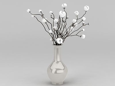 3d干枝棉花装饰花瓶免费模型
